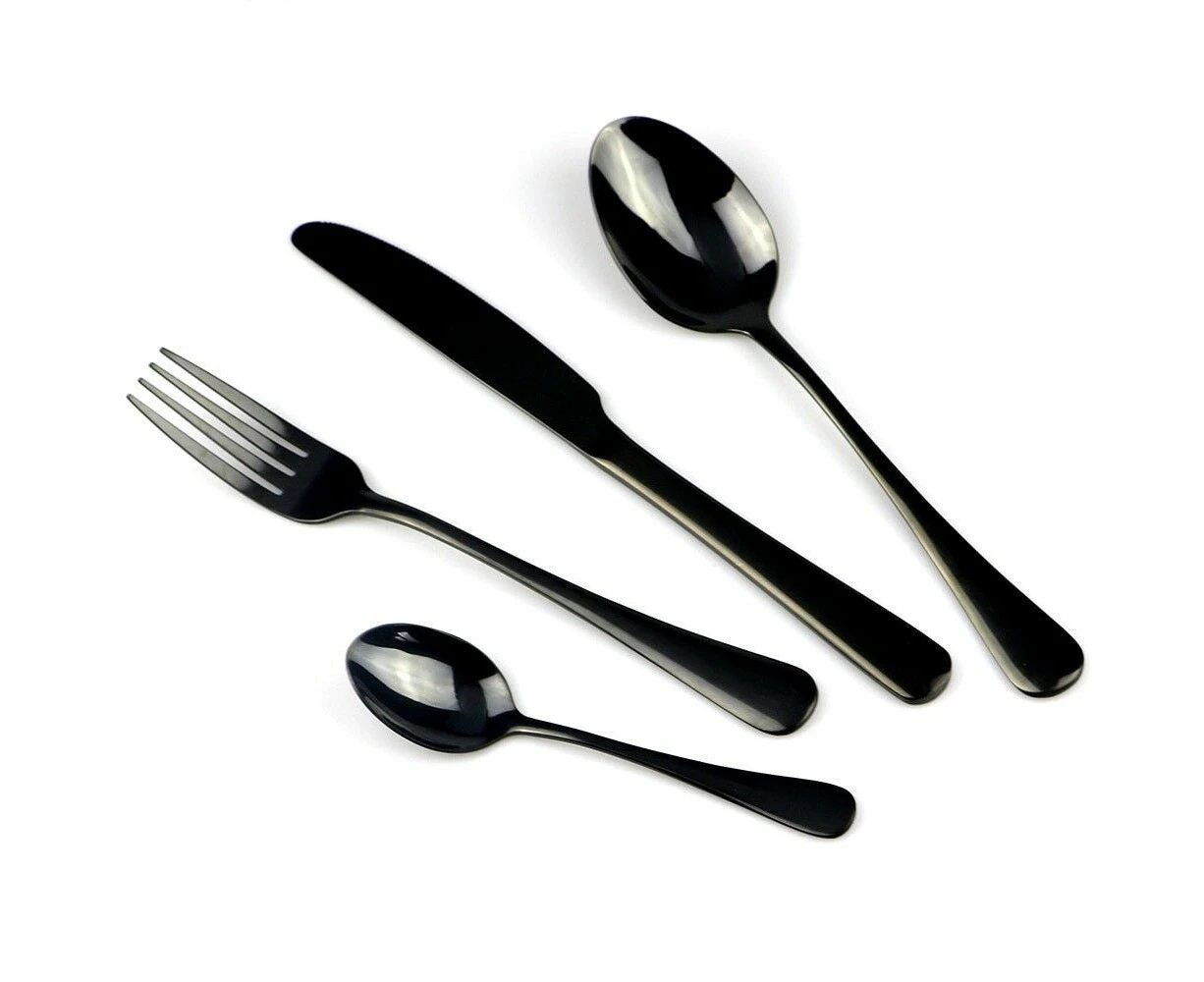 Cutlery Set Black 32 Pcs Stainless Steel Knife Fork Spoon Stylish Teaspoon Kitchen