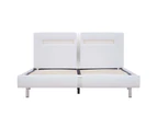 King Bed Frame with LED White Upholstered Bed Base Bedroom Furniture