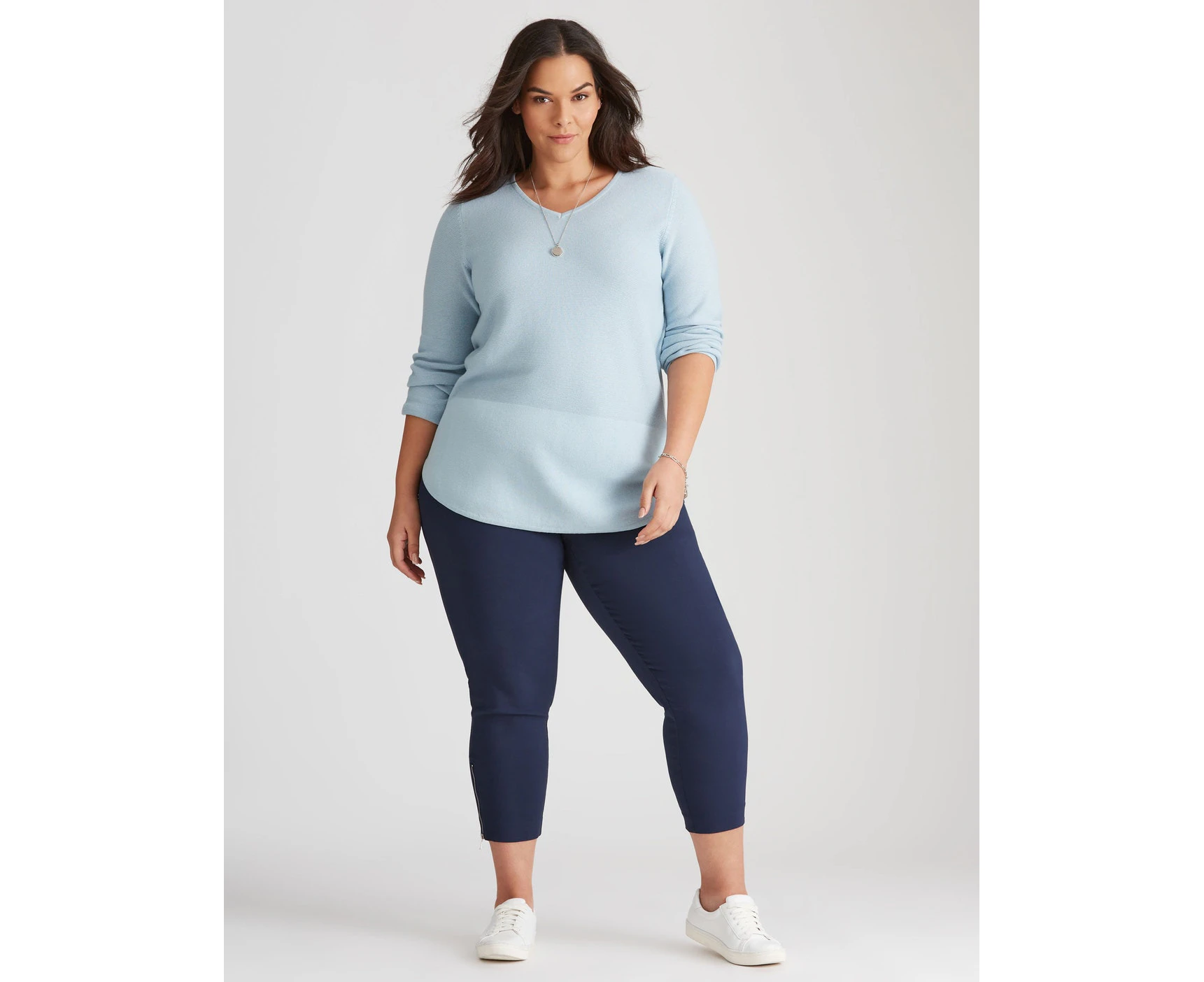 Autograph - Plus Size - Womens Pants - Blue All Season Ponte Leggings - Trousers - Navy - Mid Waist - Super Stretch - Elastane - Office Work Clothes