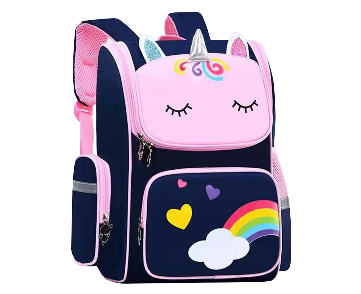 Unicorn Rainbow Girls Kids Comfy Shoulder Strap Backpack Children School Bag - Royal Blue