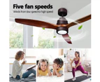 52 Inch Ceiling Cooling Fan with LED Lights Remote Control 3 Blades 5 Speed Timer Brown