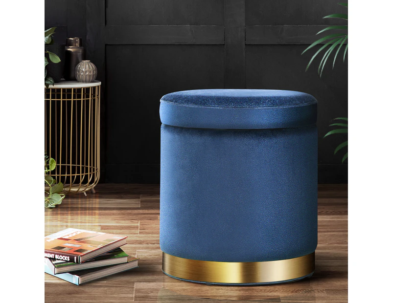 Artiss Ottoman Storage Foot Stool Round Velvet Navy