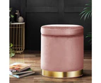 Artiss Foot Stool Storage Ottoman Round Velvet Pink