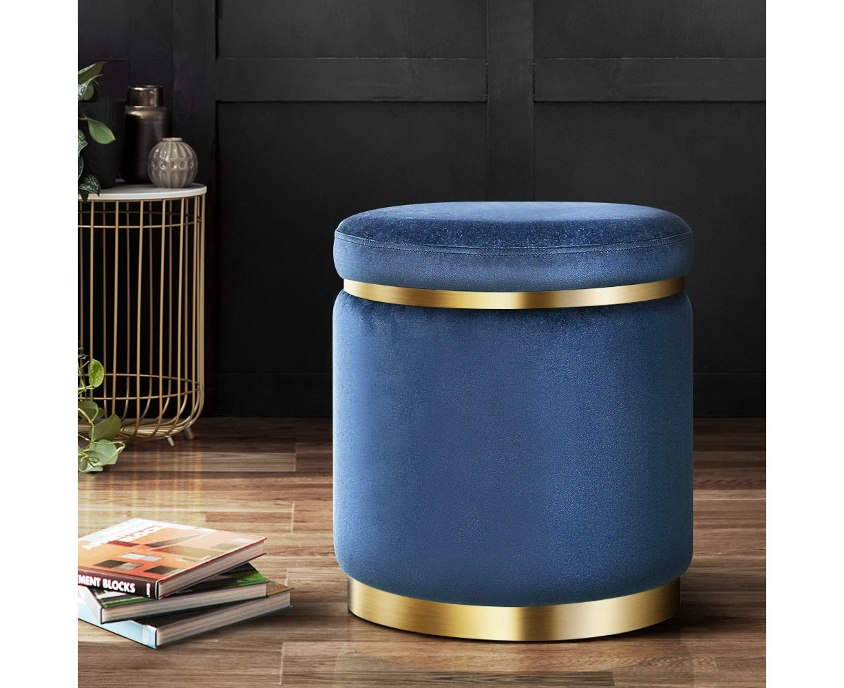 Artiss Ottoman Foot Stool Round Velvet Navy