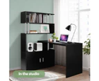 Office Computer Desk L Shaped Rotating Corner Study Home Writing Table 3 Bookshelf 2 Cabinet Black