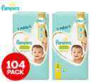 2 x Pampers Premium Protection Size 2 4-8kg Nappies 52pk