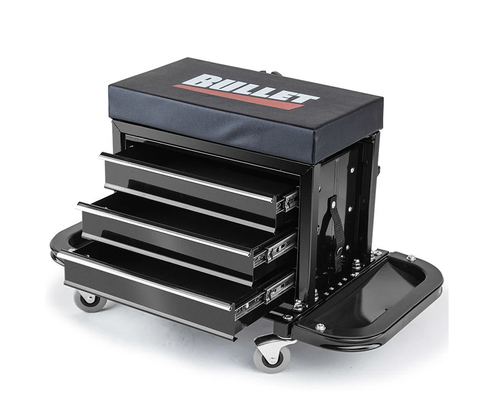 BULLET Rolling Tool Box Stool Mechanic Creeper Toolbox Seat Cushion Garage Tray