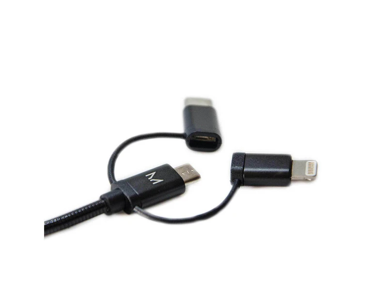 Moyork LUMO 15cm Aluminum 3-in-1 Charge & Sync Cable Raven Black - MFI Approved Cord Connector