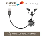 Moyork LUMO 15cm Aluminum 3-in-1 Charge & Sync Cable Raven Black - MFI Approved Cord Connector