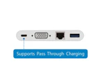 Smaak Foundation USB Type C Adapter to USB 3.0, RJ45, VGA, USB-C Port Phone MacBook Tablet-White