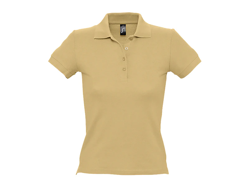SOLS Womens People Pique Short Sleeve Cotton Polo Shirt (Sand) - PC319