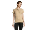 SOLS Womens People Pique Short Sleeve Cotton Polo Shirt (Sand) - PC319