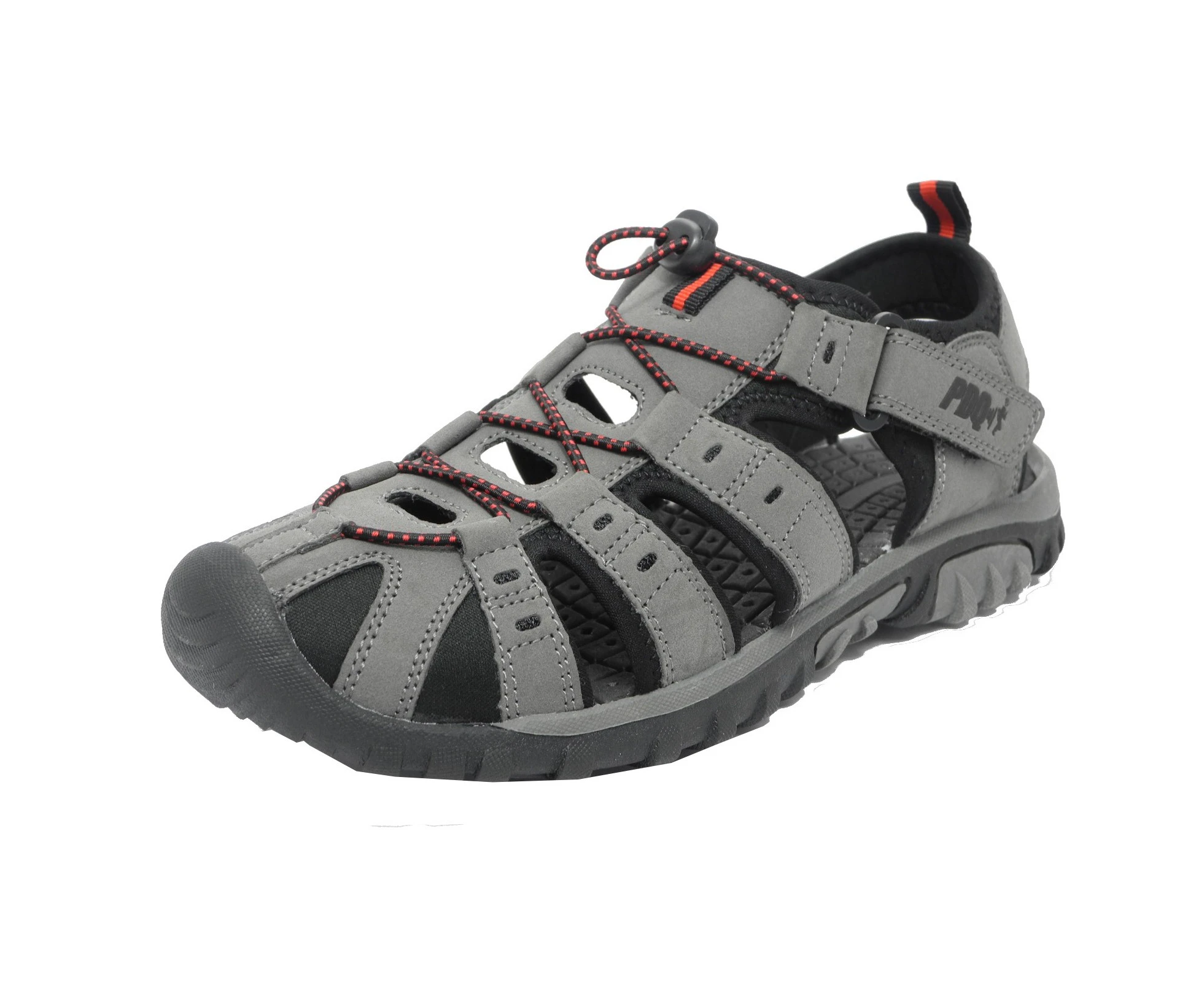 PDQ Mens Toggle & Touch Fastening Synthetic Nubuck Trail Sandals (Grey/Red) - DF555