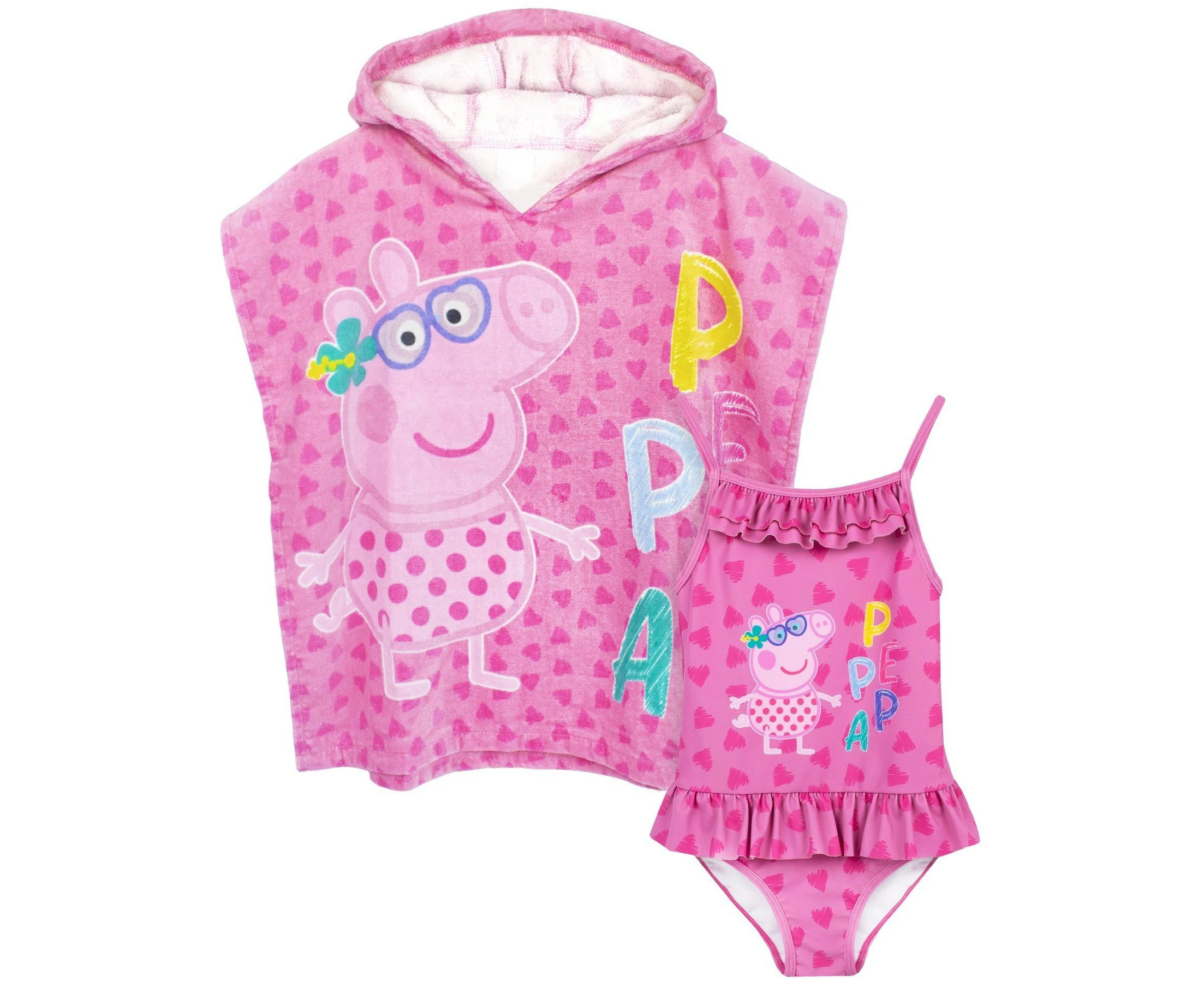 Peppa Pig Girls Swimsuit And Poncho Set (Pink) - NS6396