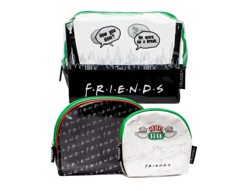 Friends Cosmetic Case Set (Pack of 3) (Black/White/Green) - NS5701