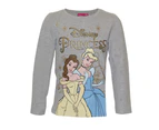 Disney Princess Girls Glitter Long-Sleeved T-Shirt (Grey Marl/Yellow/Blue) - NS5923
