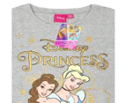 Disney Princess Girls Glitter Long-Sleeved T-Shirt (Grey Marl/Yellow/Blue) - NS5923