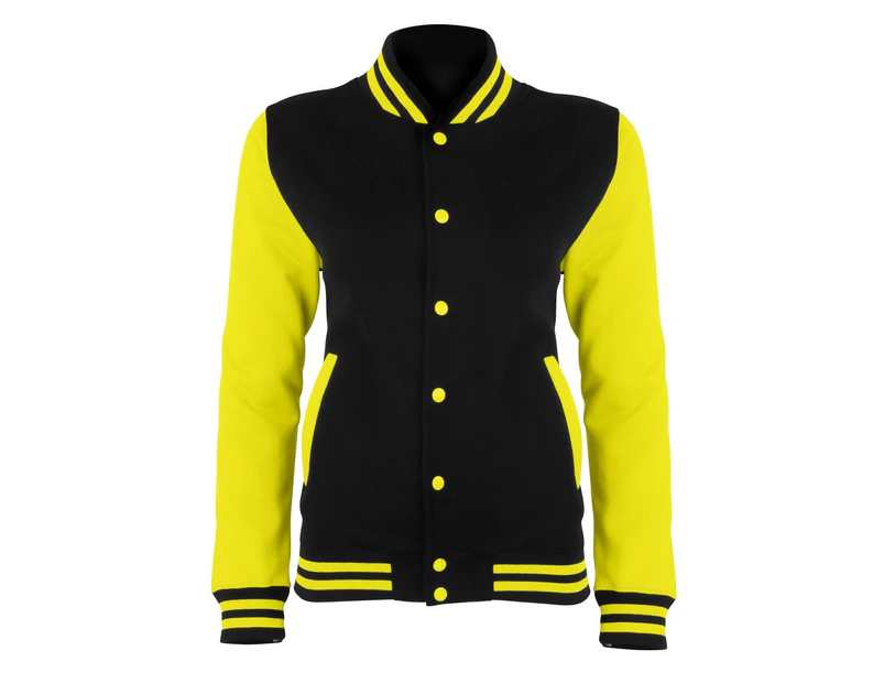 AWDis Just Hoods Womens Electric Varsity Jacket (Jet Black/Electric Yellow) - RW3483