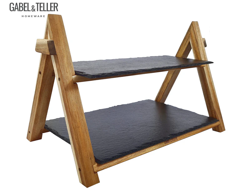 Gabel & Teller 2-Tier Rectangle Slate Serving Boards w/ Acacia Stand