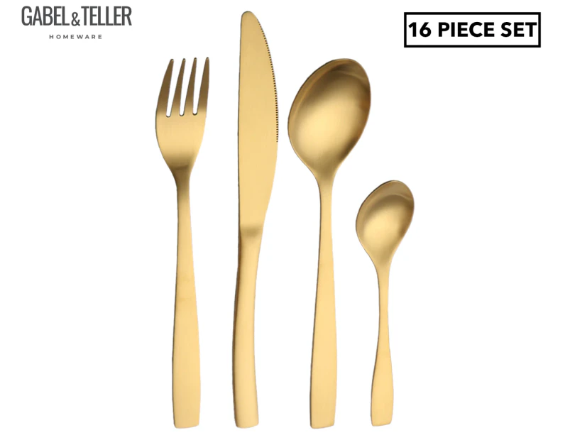 Gabel & Teller 16-Piece Satin Curved Cutlery Set - Gold