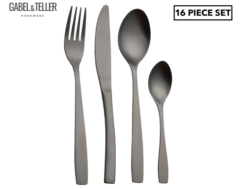 Gabel & Teller 16-Piece Satin Curved Cutlery Set - Black