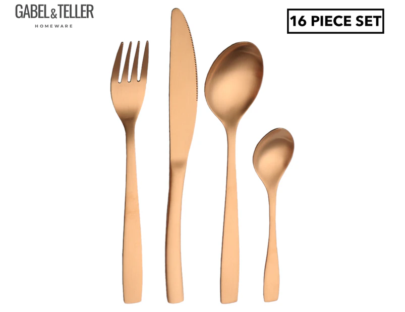 Gabel & Teller 16-Piece Satin Curved Cutlery Set - Copper
