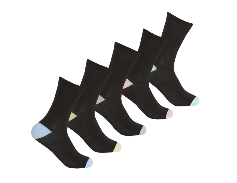 Cottoique Womens Heel And Toe Socks (Pack Of 5) (Black/Pastel) - UT1055