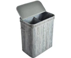 Bamboo Laundry Hamper, Dirty Clothes Bin Box with Lid - Grey