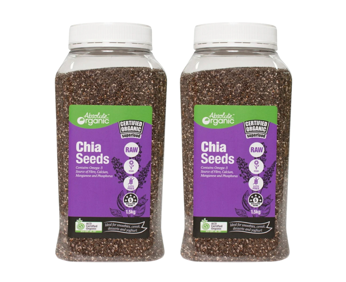 Absolute Organic Natural Chia Seeds 1.5kg x 2