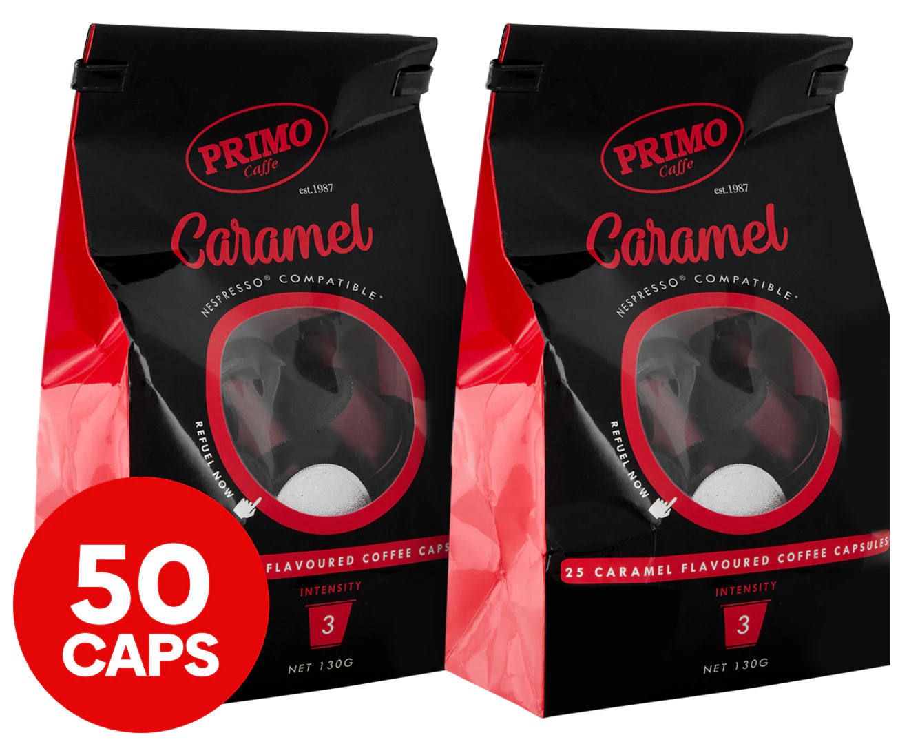 2 x 25pk Primo Caffe Coffee Capsules Caramel