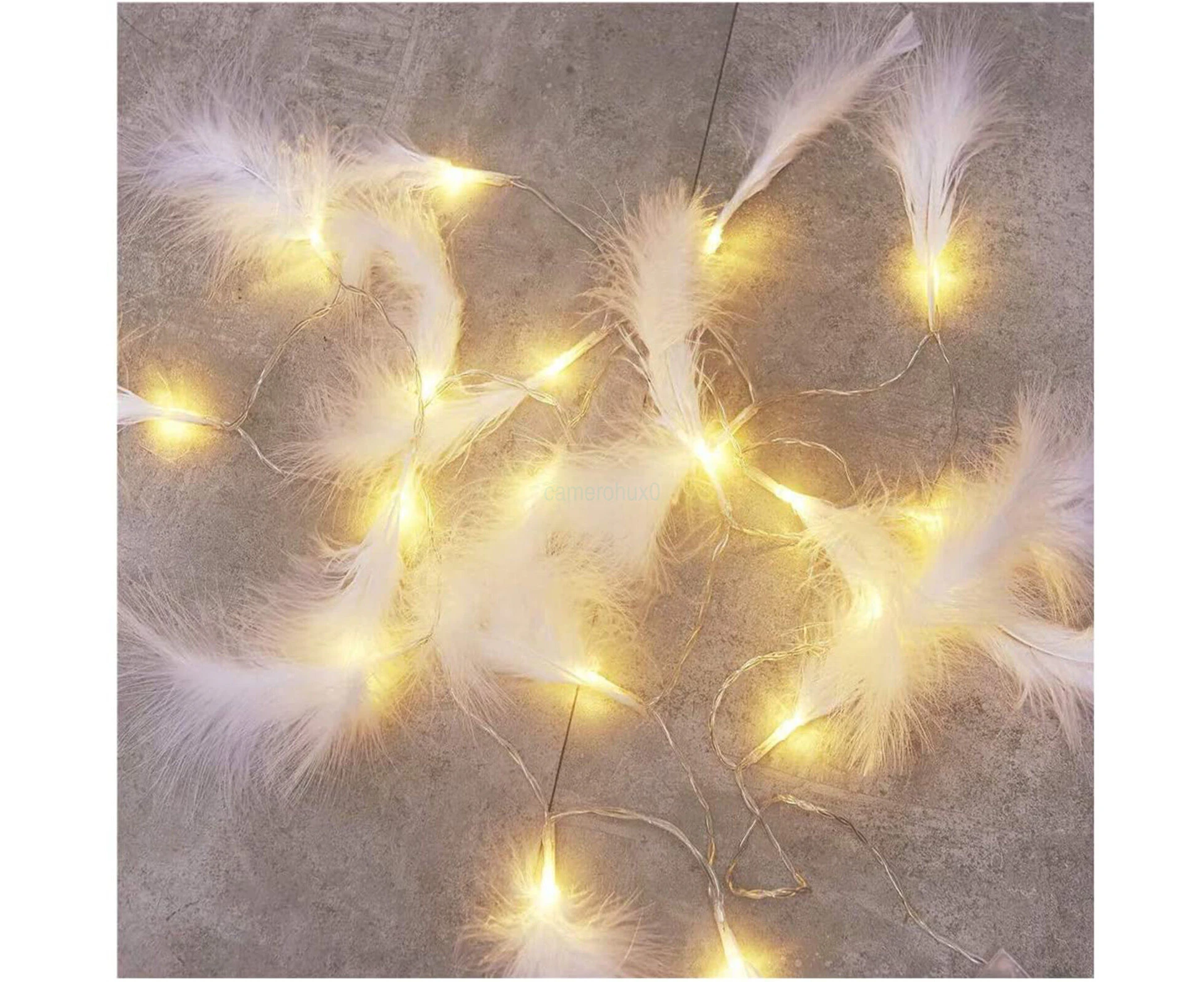 White Feather Fluffy LED Fairy Lights battery powered - party table centrepiece or bedroom decoration