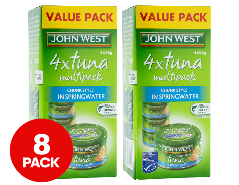 2 x John West Tuna Chunk Style In Springwater 4pk