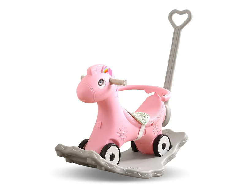 Bopeep Kids 4-in-1 Rocking Horse Toddler Baby Horses Ride On Toy Rocker Pink