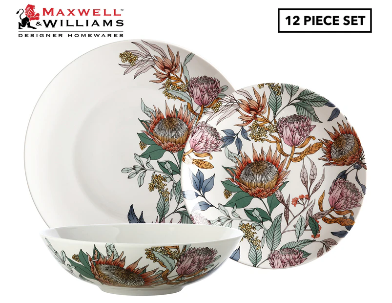 Maxwell & Williams 12-Piece Waratah Coupe Dinner Set - White/Multi