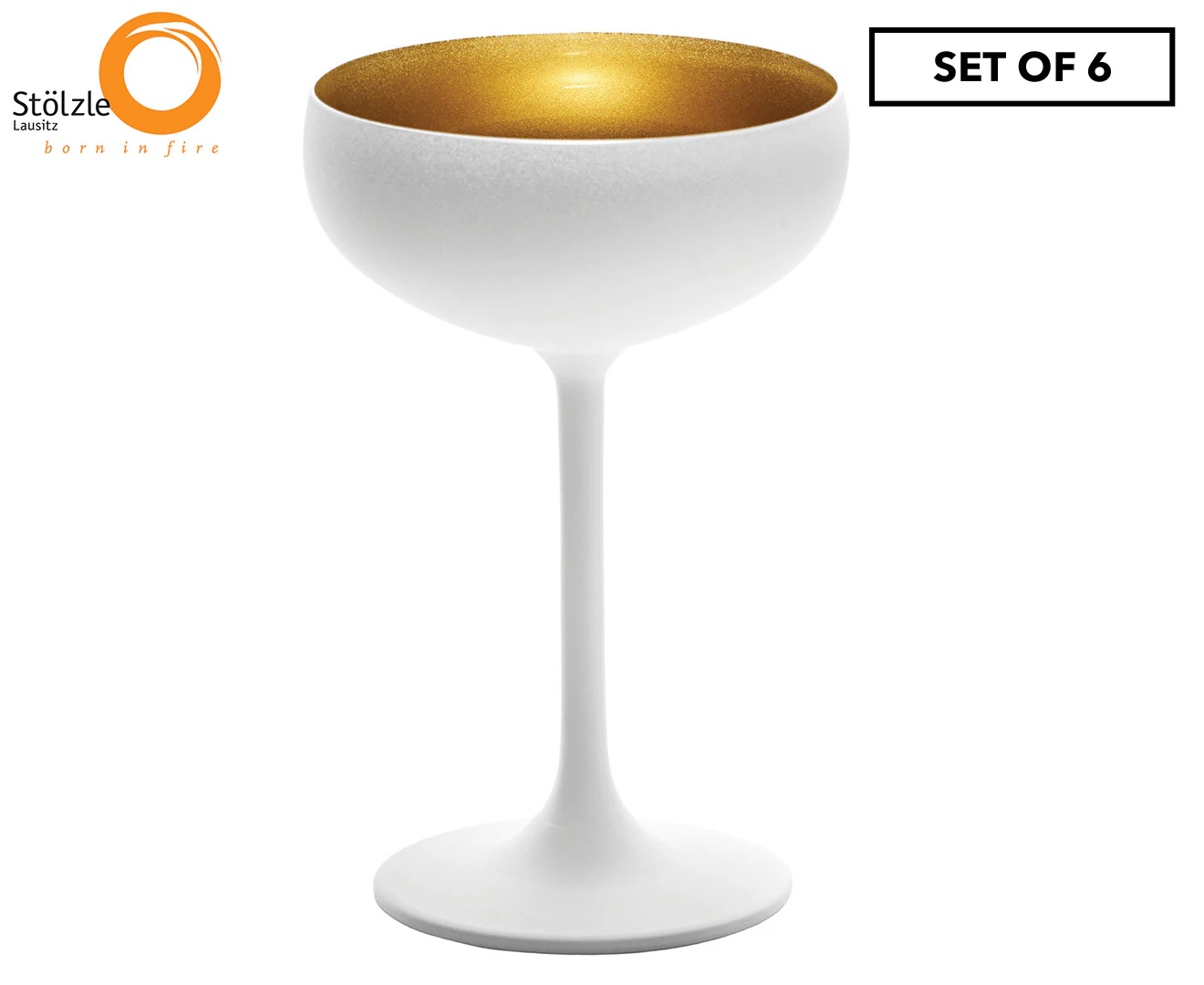 Set of 6 Stolzle 230mL Olympic Champagne Coupe Glasses - Matte White/Gold