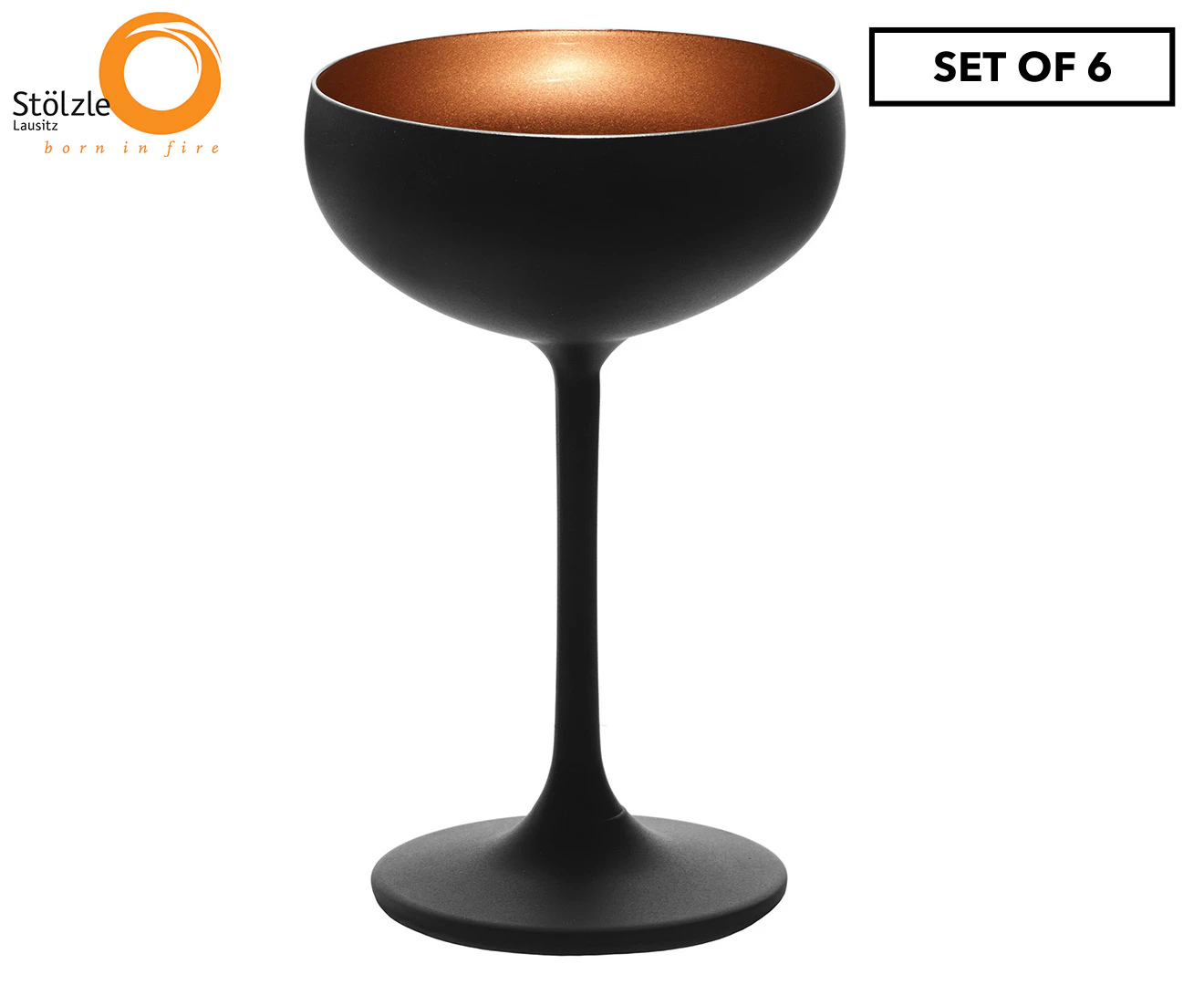 Set of 6 Stolzle 230mL Olympic Champagne Coupe Glasses - Matte Black/Bronze