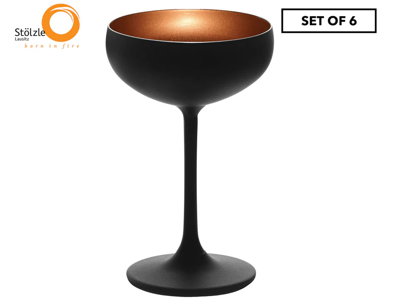 Set of 6 Stolzle 230mL Olympic Champagne Coupe Glasses - Matte Black/Bronze