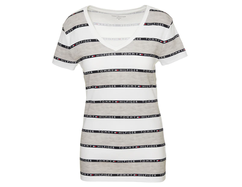 Tommy Hilfiger Women's Fave Striped Rugby Tee / T-Shirt / Tshirt - Grey Heather
