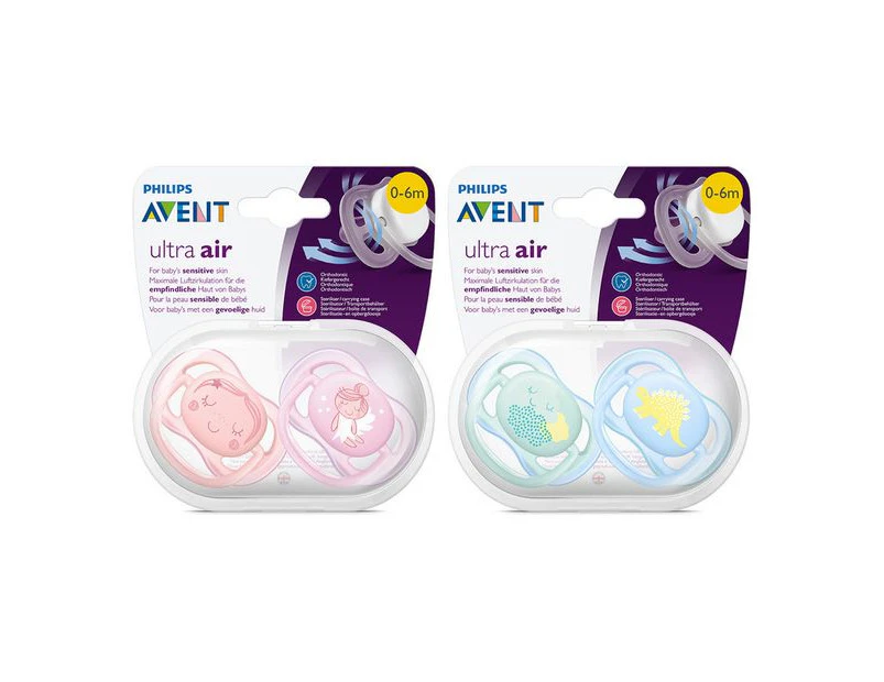 Philips Avent 2 Pack Ultra Air Soothers 0-6mths - Assorted