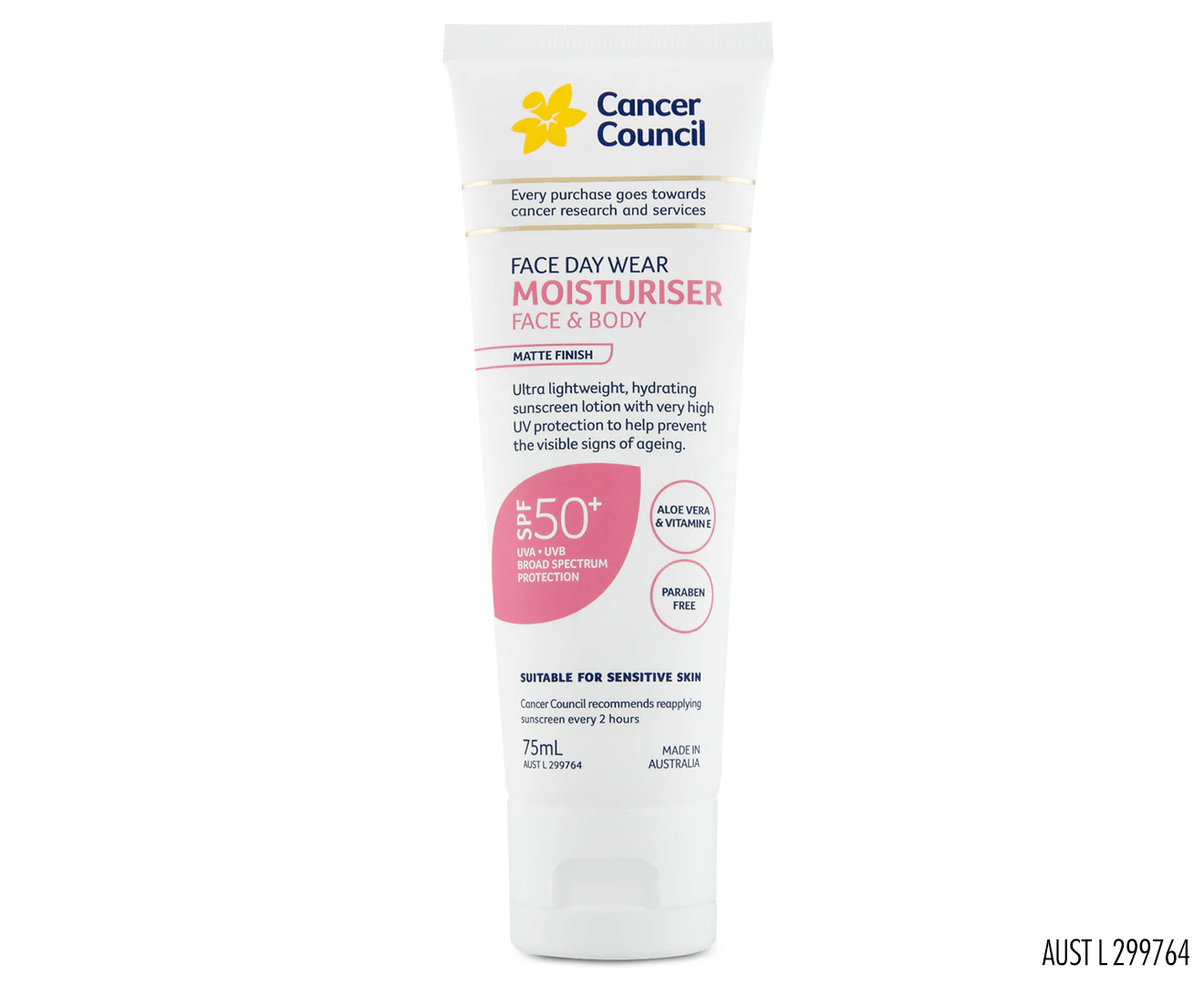 Cancer Council SPF 50+ Day Wear Face Matte Invisible 75ml Tube