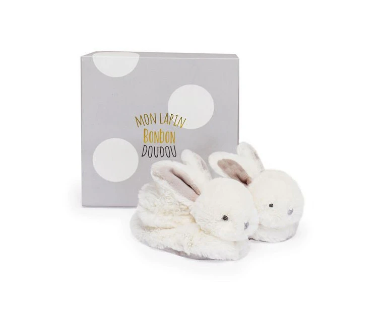 Histoire d' Ours Mon Lapin Bonbon Bunny Booties with Rattle - Beige - White