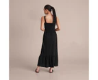 Lily Loves Linen Blend Shirred Midi Dress - Black