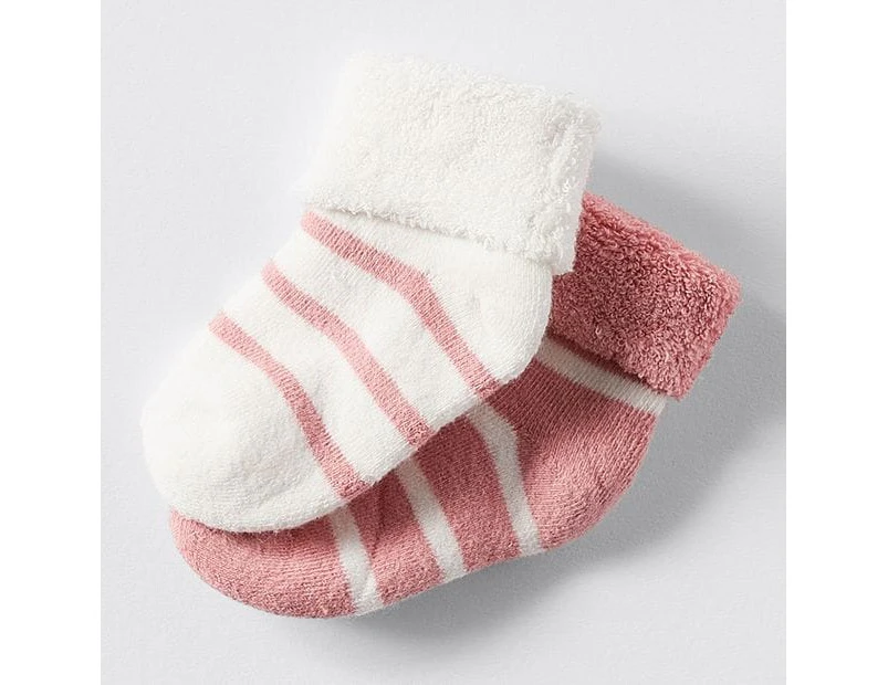 Underworks Baby 2 Pack Striped Socks - Pink/White - Multi