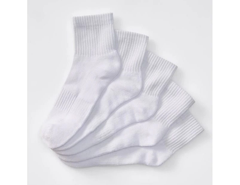 Maxx 5 Pack Quarter Crew Sport Socks - White