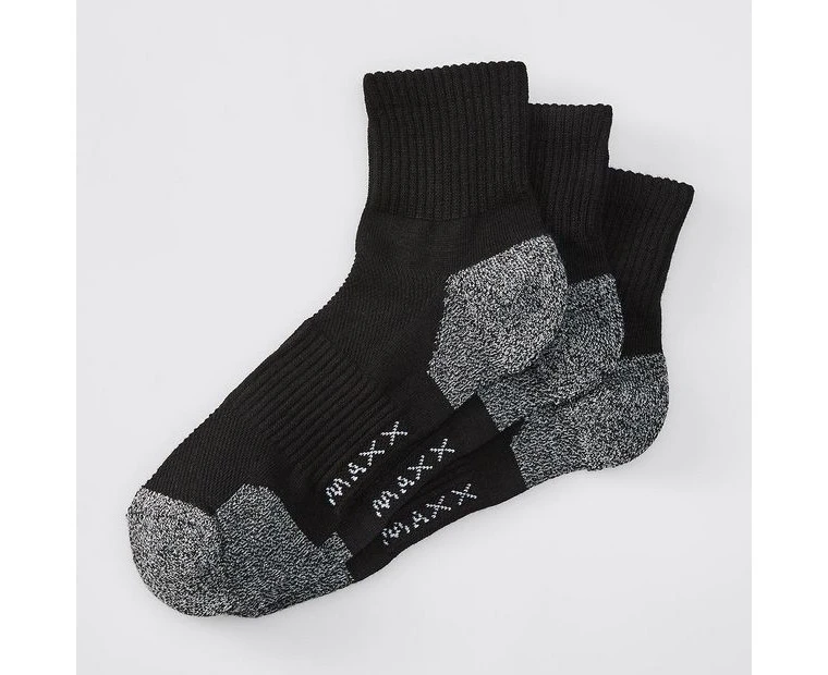 Maxx 3 Pack Performance Quarter Crew Socks - Black