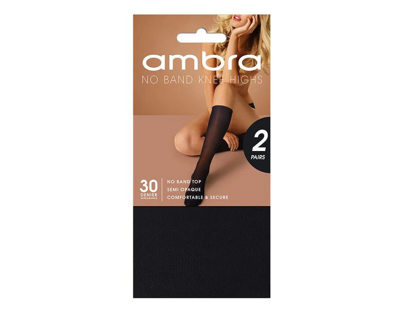Ambra 2 Pack 30 Denier No Band Knee High Pantyhose - Black - Black