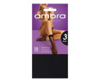 Ambra 3 Pack 15 Denier Sheer Ankle High Pantyhose - Black - Black