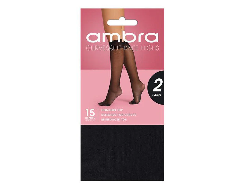 Ambra 1 Pack 15 Denier Curvesque Knee High Pantyhose - Black - Black