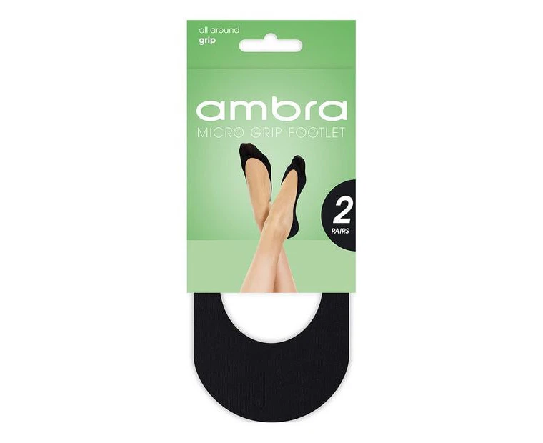 Ambra 2 Pack Micro Grip Footlet Tights - Black - Black