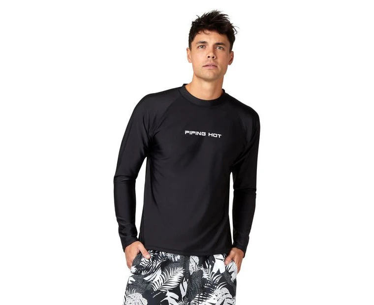 Piping Hot Long Sleeve Rash Vest - Black